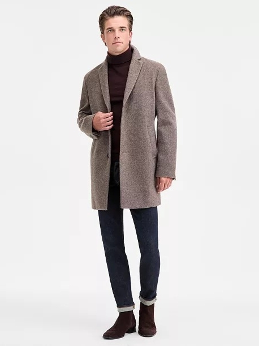Calvin Klein Men's Prosper Wool-Blend Slim Fit Overcoat, 38R